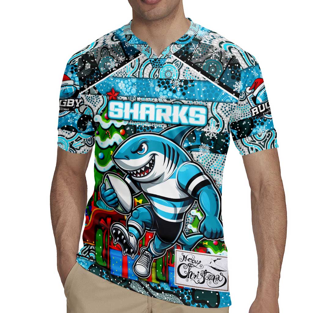 Custom Sharks Rugby Merry Christmas Rugby Jersey Indigenous Australian Art