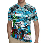 Custom Sharks Rugby Merry Christmas Rugby Jersey Indigenous Australian Art