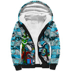 Custom Sharks Rugby Merry Christmas Sherpa Hoodie Indigenous Australian Art