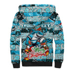 Custom Sharks Rugby Merry Christmas Sherpa Hoodie Indigenous Australian Art