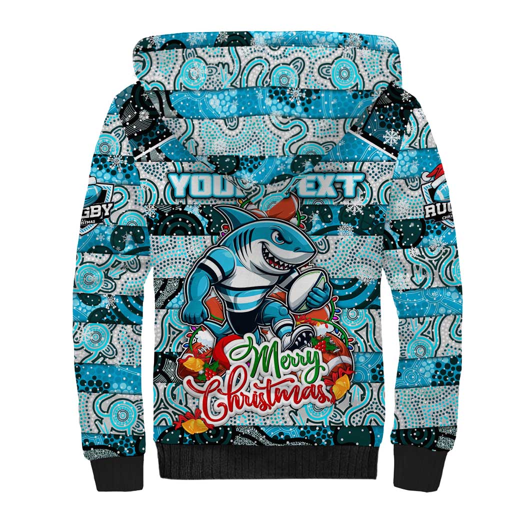 Custom Sharks Rugby Merry Christmas Sherpa Hoodie Indigenous Australian Art
