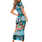 Custom Sharks Rugby Merry Christmas Short Sleeve Bodycon Dress Indigenous Australian Art