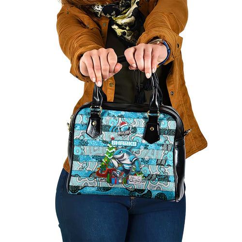 Sharks Rugby Merry Christmas Shoulder Handbag Indigenous Australian Art
