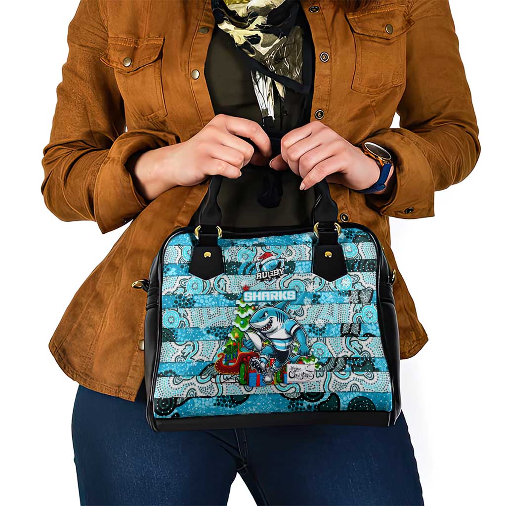 Sharks Rugby Merry Christmas Shoulder Handbag Indigenous Australian Art