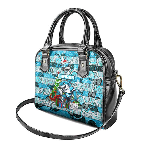 Sharks Rugby Merry Christmas Shoulder Handbag Indigenous Australian Art