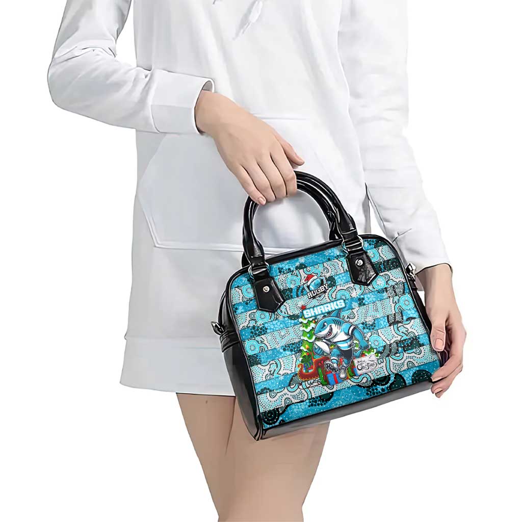 Sharks Rugby Merry Christmas Shoulder Handbag Indigenous Australian Art