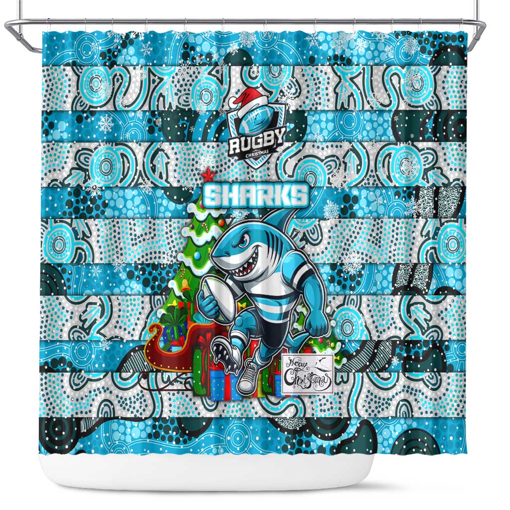 Sharks Rugby Merry Christmas Shower Curtain Indigenous Australian Art