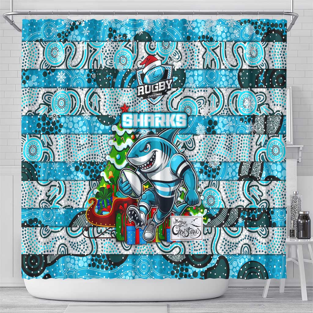 Sharks Rugby Merry Christmas Shower Curtain Indigenous Australian Art