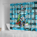 Sharks Rugby Merry Christmas Shower Curtain Indigenous Australian Art
