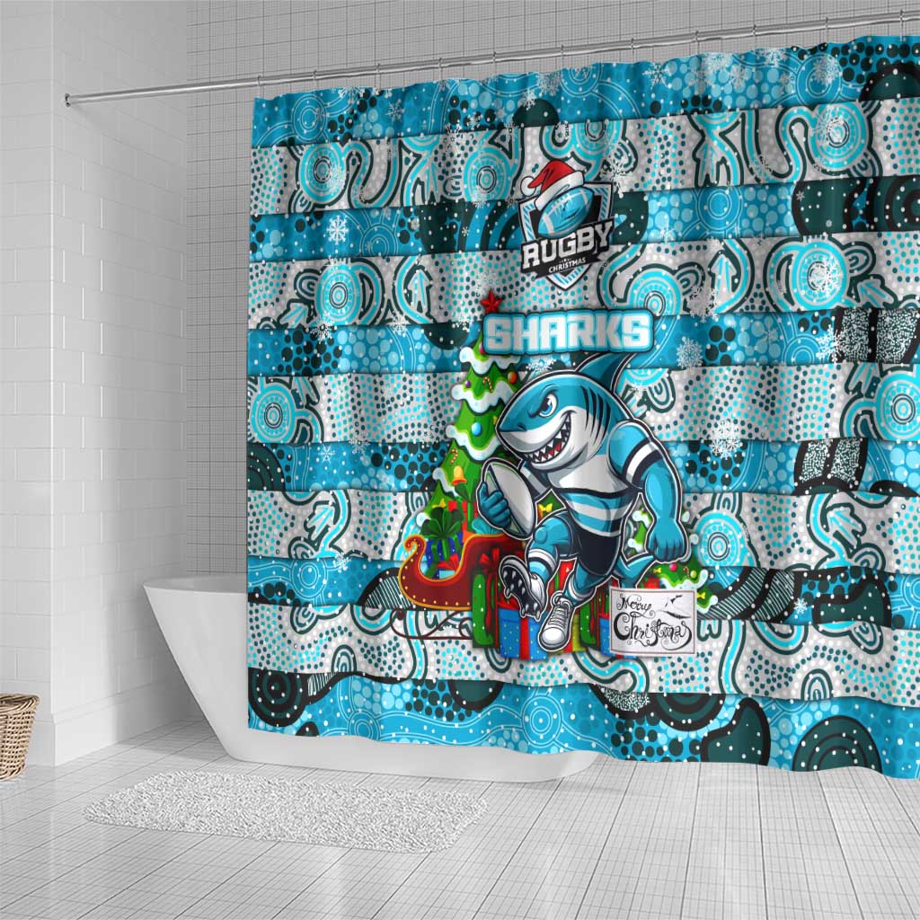Sharks Rugby Merry Christmas Shower Curtain Indigenous Australian Art