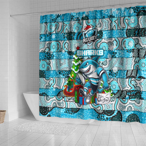 Sharks Rugby Merry Christmas Shower Curtain Indigenous Australian Art