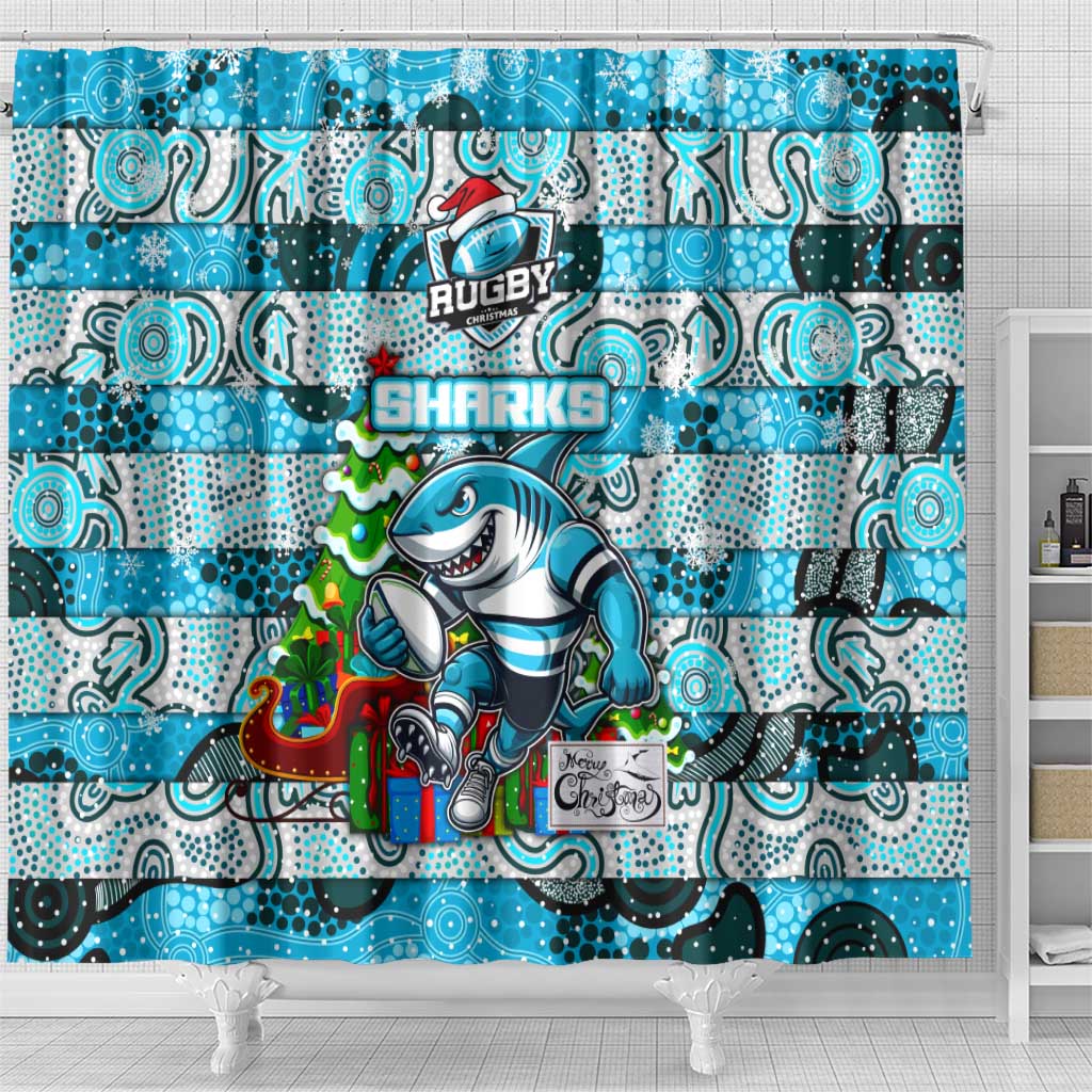 Sharks Rugby Merry Christmas Shower Curtain Indigenous Australian Art