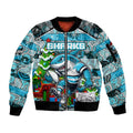 Custom Sharks Rugby Merry Christmas Sleeve Zip Bomber Jacket Indigenous Australian Art