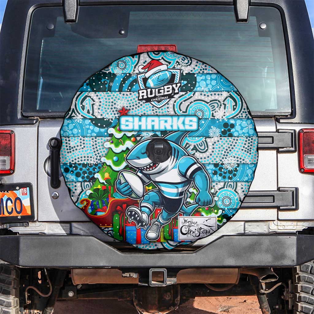 Sharks Rugby Merry Christmas Spare Tire Cover Indigenous Australian Art