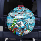 Sharks Rugby Merry Christmas Spare Tire Cover Indigenous Australian Art