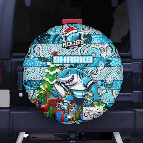 Sharks Rugby Merry Christmas Spare Tire Cover Indigenous Australian Art