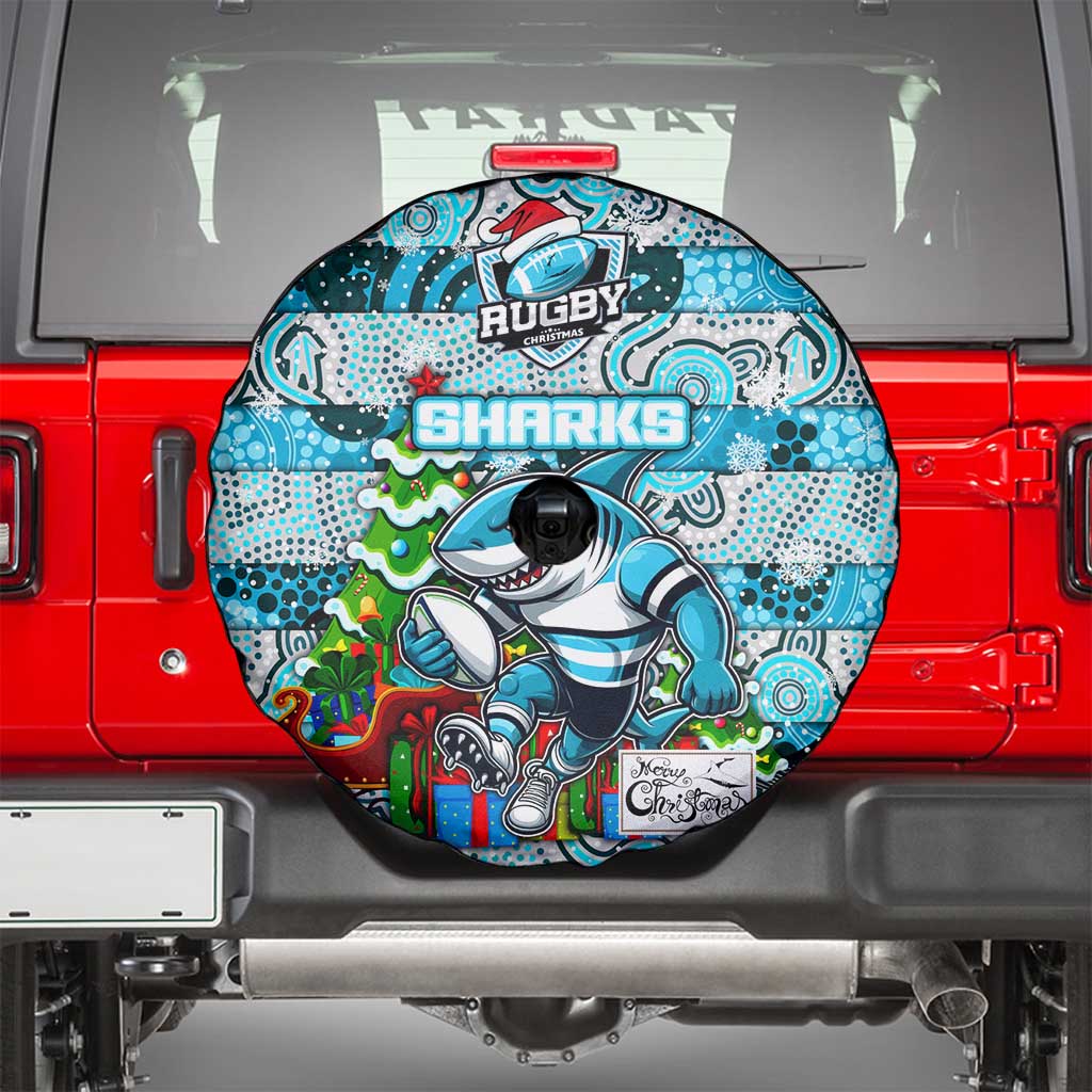 Sharks Rugby Merry Christmas Spare Tire Cover Indigenous Australian Art