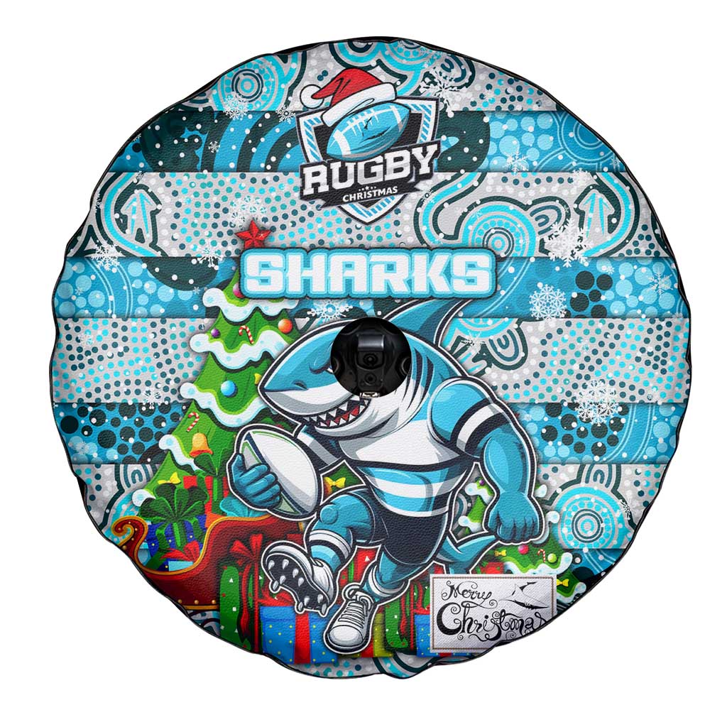 Sharks Rugby Merry Christmas Spare Tire Cover Indigenous Australian Art