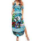 Custom Sharks Rugby Merry Christmas Summer Maxi Dress Indigenous Australian Art