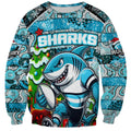 Custom Sharks Rugby Merry Christmas Sweatshirt Indigenous Australian Art