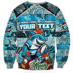 Custom Sharks Rugby Merry Christmas Sweatshirt Indigenous Australian Art