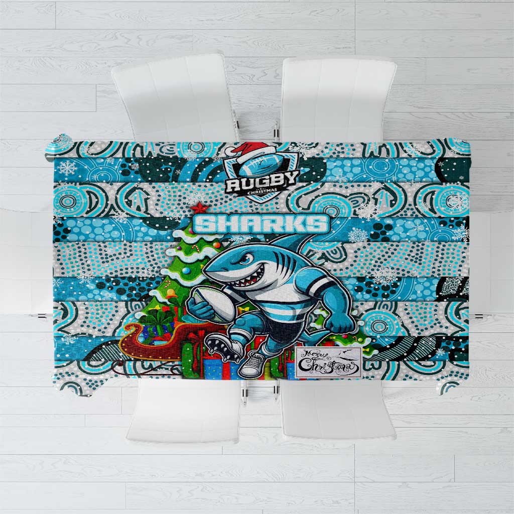 Sharks Rugby Merry Christmas Tablecloth Indigenous Australian Art