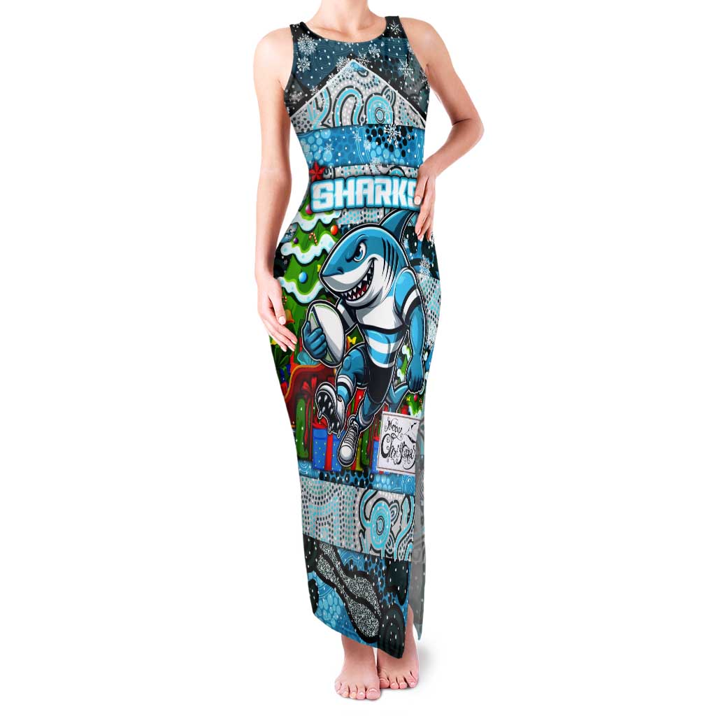 Custom Sharks Rugby Merry Christmas Tank Maxi Dress Indigenous Australian Art