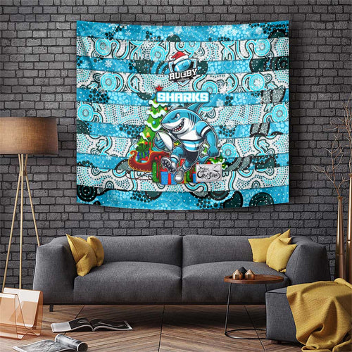 Sharks Rugby Merry Christmas Tapestry Indigenous Australian Art