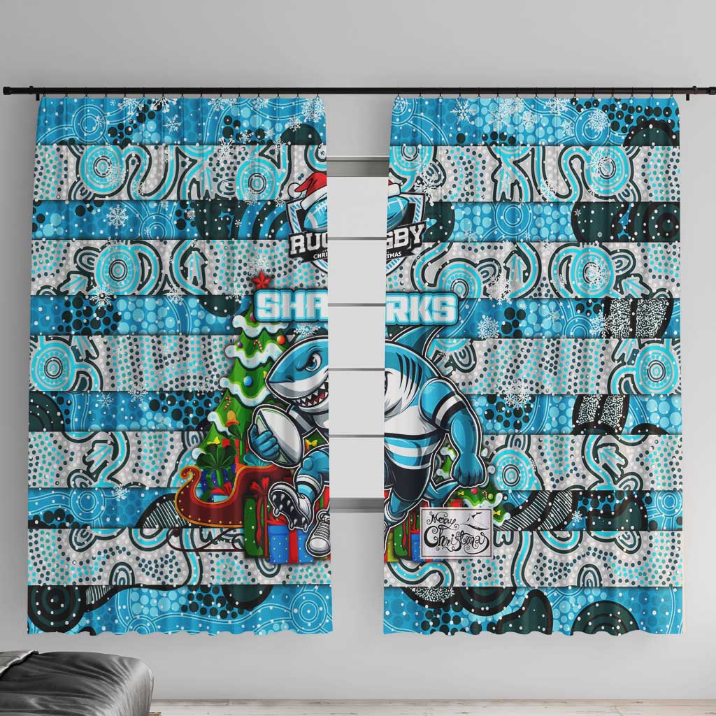 Sharks Rugby Merry Christmas Window Curtain Indigenous Australian Art