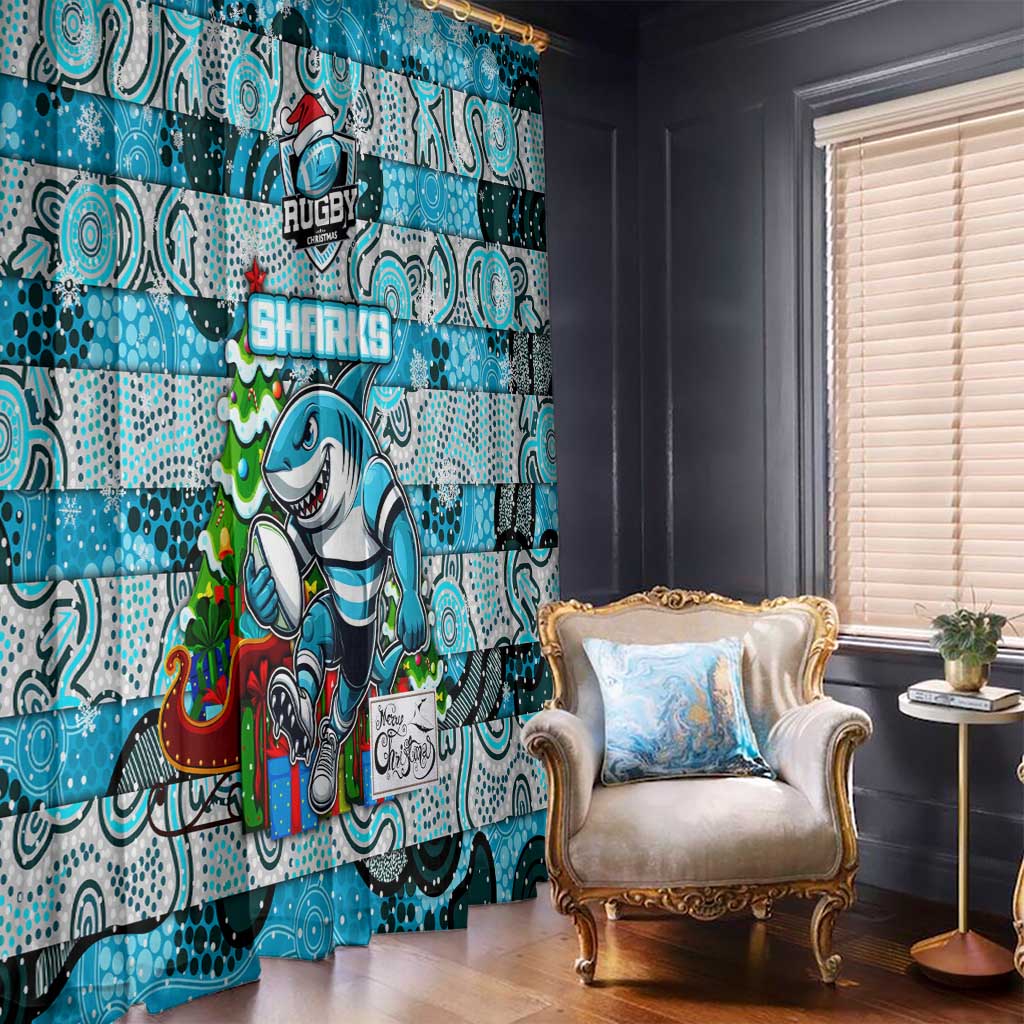 Sharks Rugby Merry Christmas Window Curtain Indigenous Australian Art