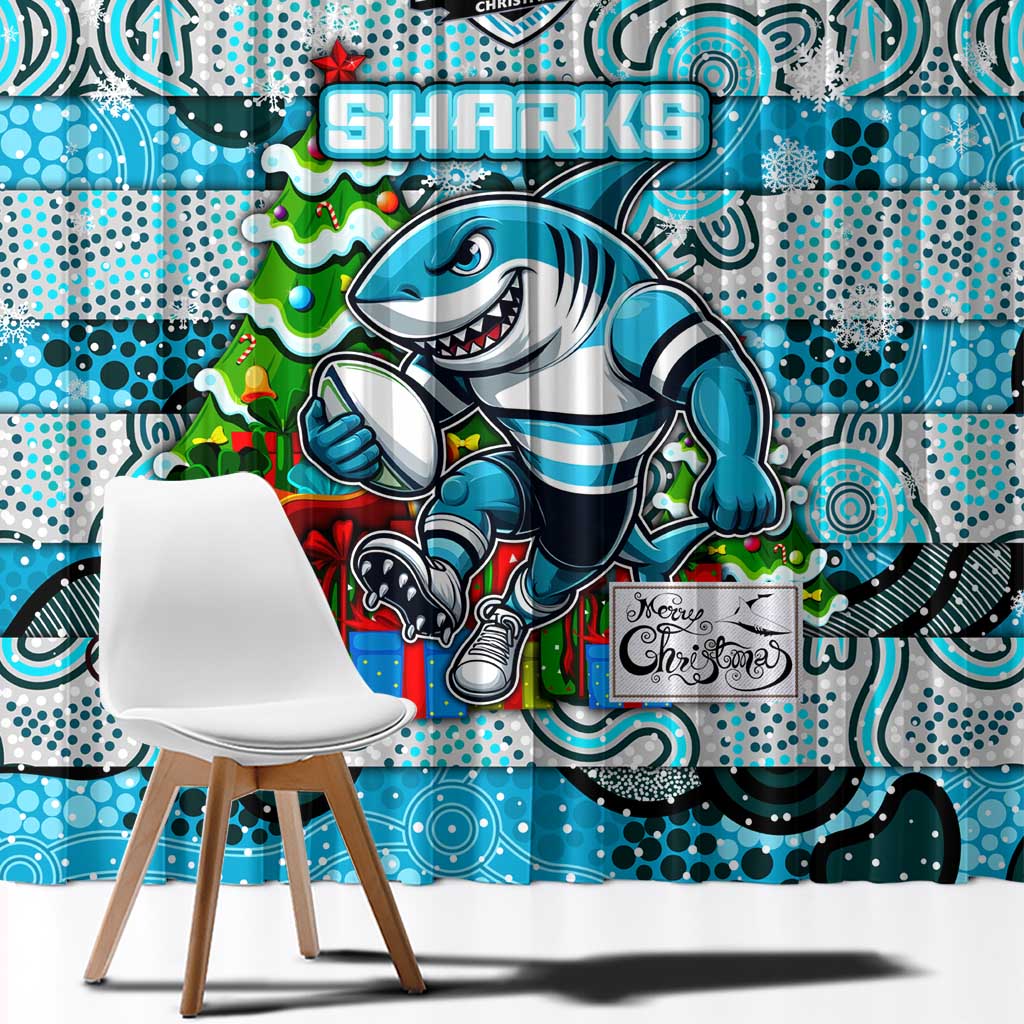 Sharks Rugby Merry Christmas Window Curtain Indigenous Australian Art