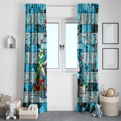 Sharks Rugby Merry Christmas Window Curtain Indigenous Australian Art