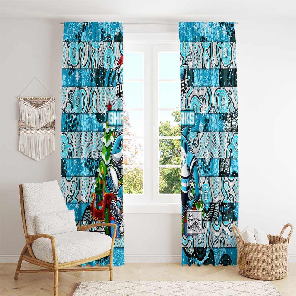 Sharks Rugby Merry Christmas Window Curtain Indigenous Australian Art