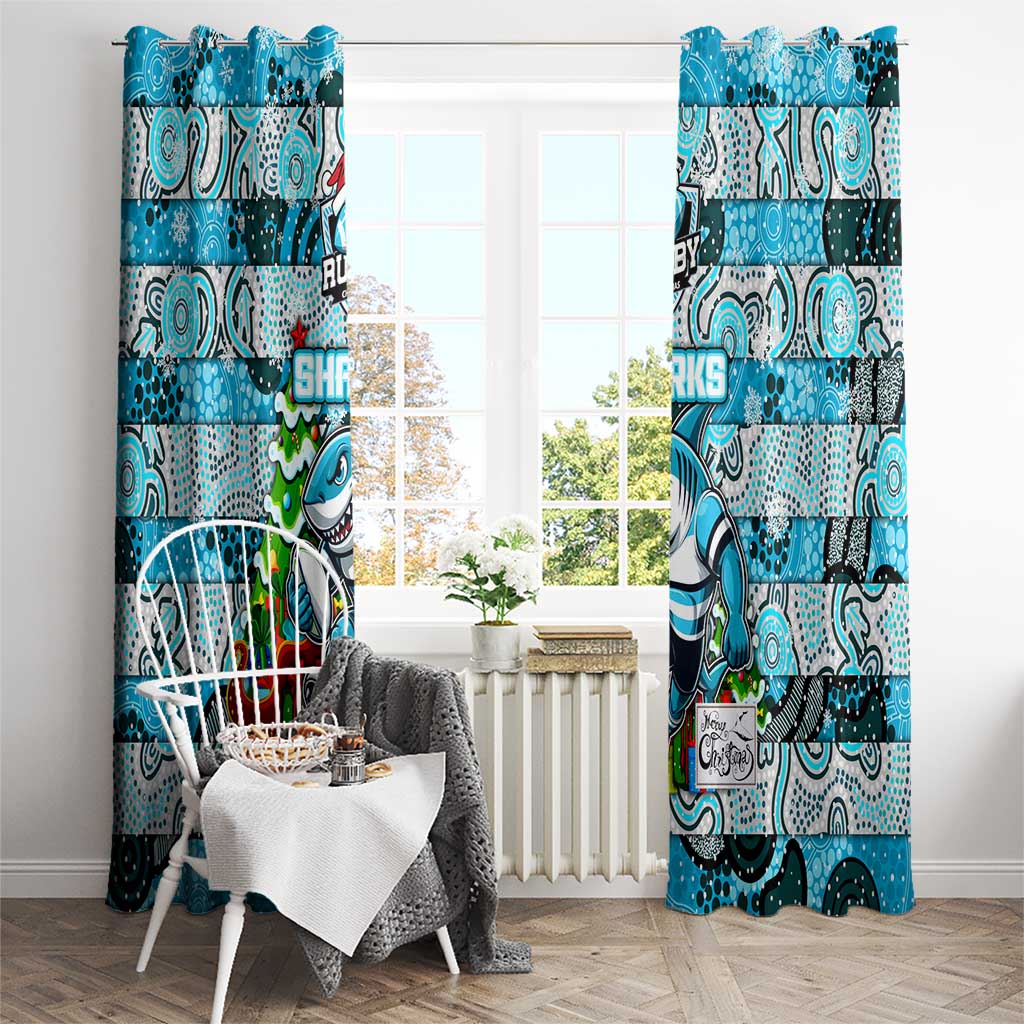 Sharks Rugby Merry Christmas Window Curtain Indigenous Australian Art