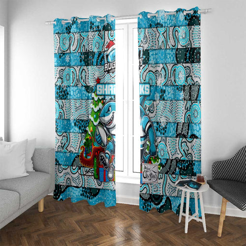 Sharks Rugby Merry Christmas Window Curtain Indigenous Australian Art