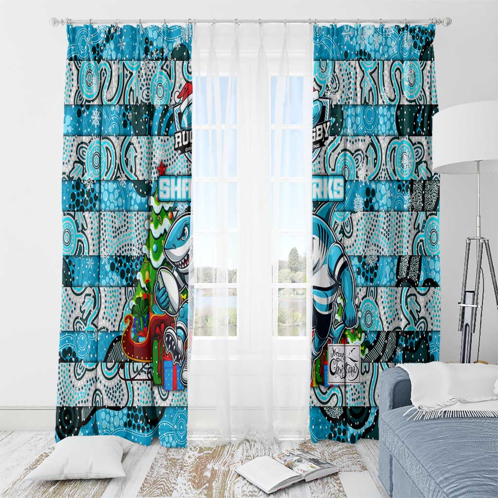 Sharks Rugby Merry Christmas Window Curtain Indigenous Australian Art