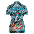 Custom Sharks Rugby Merry Christmas Women Polo Shirt Indigenous Australian Art