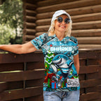 Custom Sharks Rugby Merry Christmas Women Polo Shirt Indigenous Australian Art