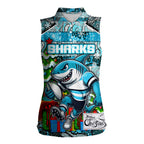 Custom Sharks Rugby Merry Christmas Women Sleeveless Polo Shirt Indigenous Australian Art