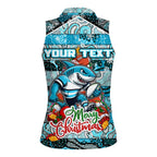Custom Sharks Rugby Merry Christmas Women Sleeveless Polo Shirt Indigenous Australian Art