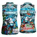 Custom Sharks Rugby Merry Christmas Women Sleeveless Polo Shirt Indigenous Australian Art