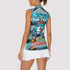 Custom Sharks Rugby Merry Christmas Women Sleeveless Polo Shirt Indigenous Australian Art