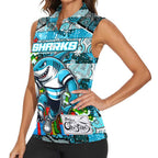 Custom Sharks Rugby Merry Christmas Women Sleeveless Polo Shirt Indigenous Australian Art