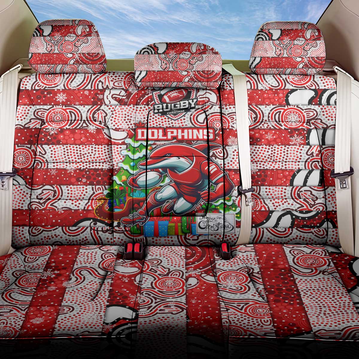 Dolphins Rugby Merry Christmas Back Car Seat Cover Indigenous Australian Art