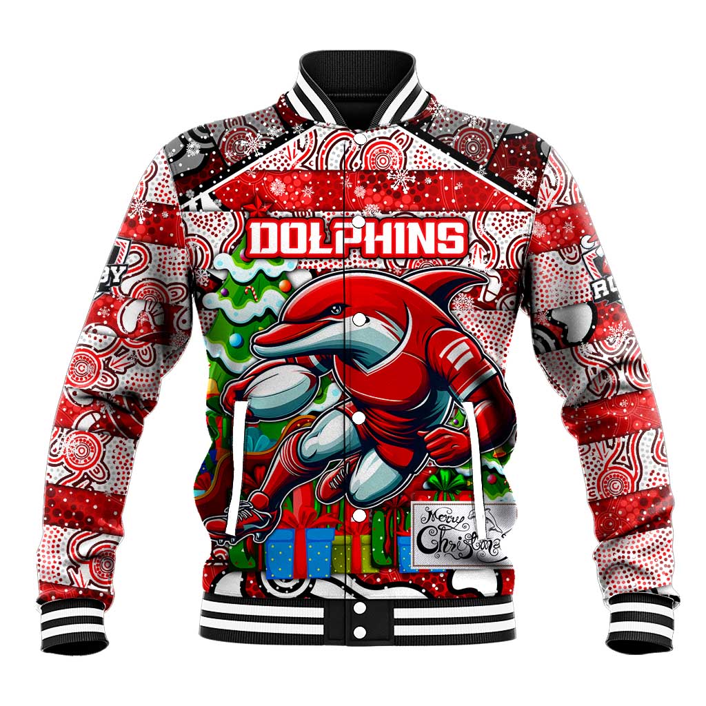 Custom Dolphins Rugby Merry Christmas Baseball Jacket Indigenous Australian Art