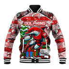 Custom Dolphins Rugby Merry Christmas Baseball Jacket Indigenous Australian Art