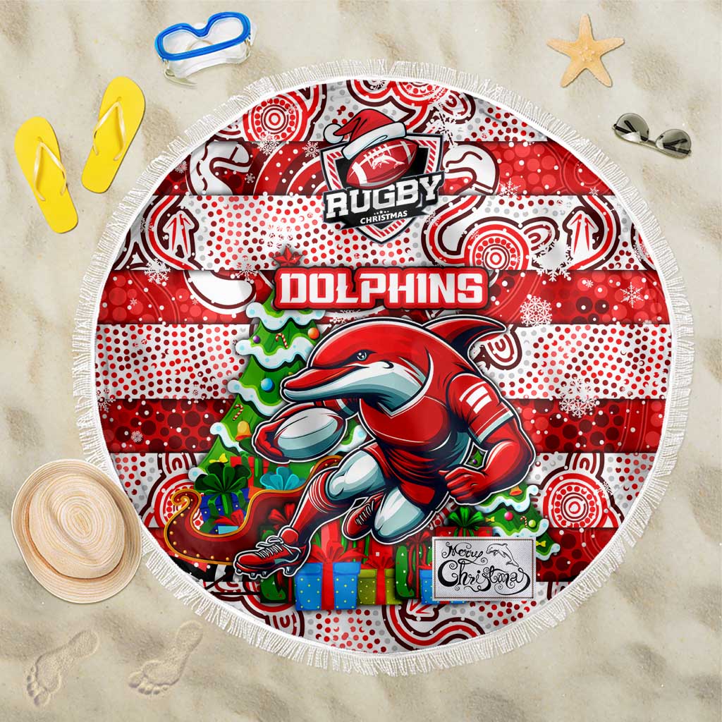 Dolphins Rugby Merry Christmas Beach Blanket Indigenous Australian Art