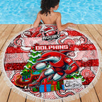 Dolphins Rugby Merry Christmas Beach Blanket Indigenous Australian Art