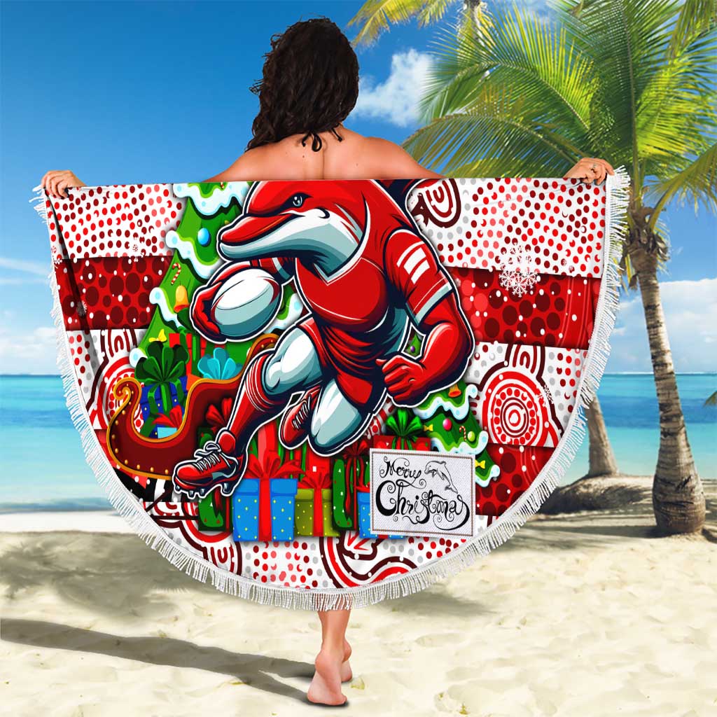 Dolphins Rugby Merry Christmas Beach Blanket Indigenous Australian Art