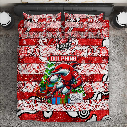 Dolphins Rugby Merry Christmas Bedding Set Indigenous Australian Art